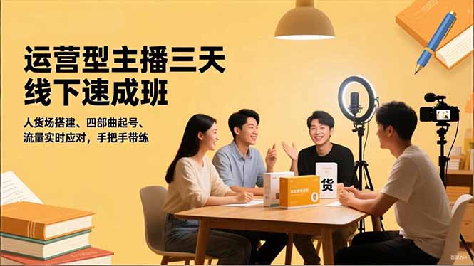 运营型主播三天线下班，人货场搭建,四部曲起号,流量实时应对，手把手带练-小鹏项目网