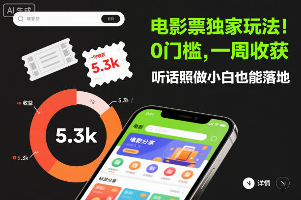 电影票独家玩法！0门槛，一周收获5.3k，听话照做小白也能落地【揭秘】-小鹏项目网