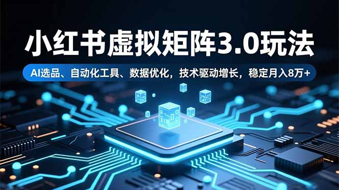 小红书虚拟矩阵3.0玩法，AI选品、自动化工具、数据优化，技术驱动增长，稳定月入8万+-小鹏项目网