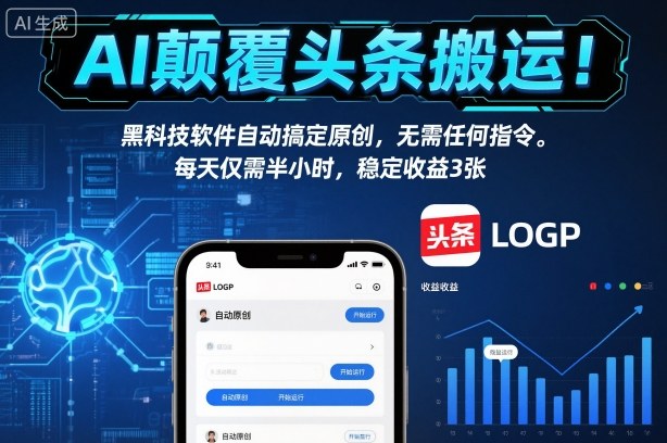 AI颠覆头条搬运！黑科技软件自动搞定原创，无需任何指令。每天仅需半小时，稳定收益3张【揭秘】-小鹏项目网