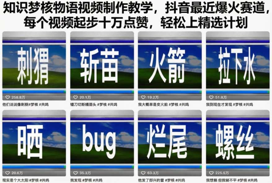 知识梦核物语视频制作教学，抖音最近爆火赛道，每个视频起步十万点赞，轻松上精选计划-小鹏项目网