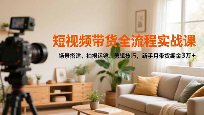 短视频带货全流程实战课，场景搭建、拍摄运镜、剪辑技巧，新手月带货佣金3万+-小鹏项目网