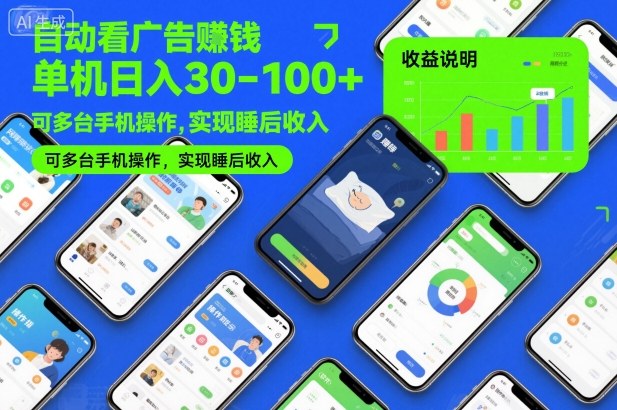 自动看广告賺钱，单机日入30-100+，可多台手机操作，实现睡后收入【揭秘】-小鹏项目网