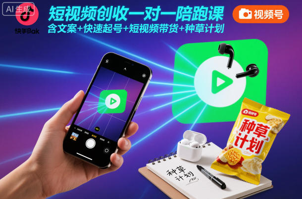 短视频创收一对一陪跑课，含文案+快速起号+短视频带货+种草计划-小鹏项目网
