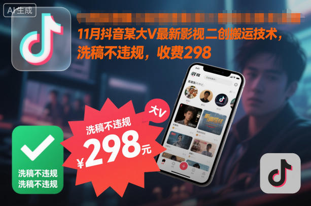 11月抖音某大V最新影视二创搬运技术，洗稿不违规，收费298-小鹏项目网