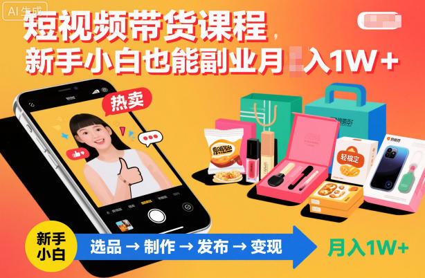 短视频带货课程，新手小白也能副业月入1W＋，轻松搞定-小鹏项目网