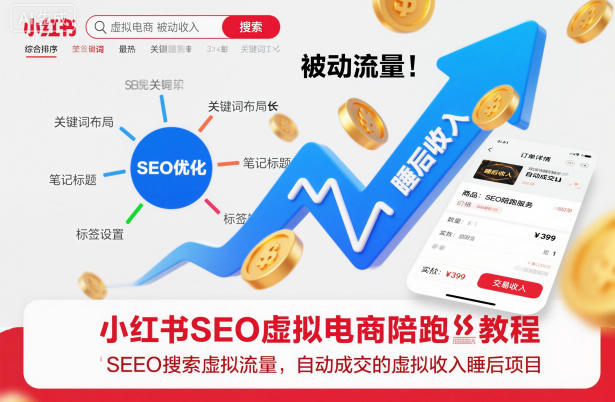 小红书SEO虚拟电商陪跑教程，实现seo搜索被动流量，自动成交的被动收入睡后项目-小鹏项目网