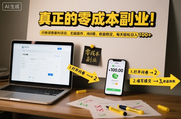 真正的零成本副业！问卷调查暴利项目，无脑操作，纯0撸，收益稳定，每天轻松日入100+【揭秘】-小鹏项目网