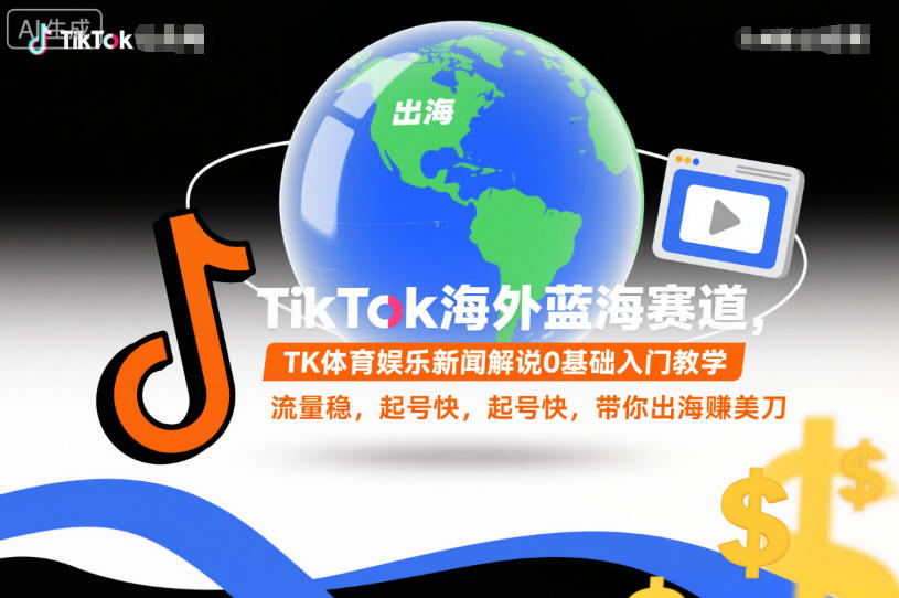 TikTok海外蓝海赛道，TK体育娱乐新闻解说0基础入门教学，流量稳，起号快，带你出海賺美刀-小鹏项目网