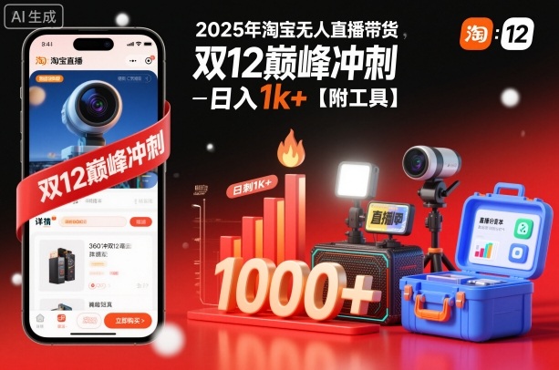 2025年淘宝无人直播带货，冲刺双12，日入1k+【附工具】【揭秘】-小鹏项目网