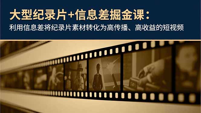 大型纪录片+信息差掘金课：利用信息差将纪录片素材转化为高传播、高收益的短视频-小鹏项目网