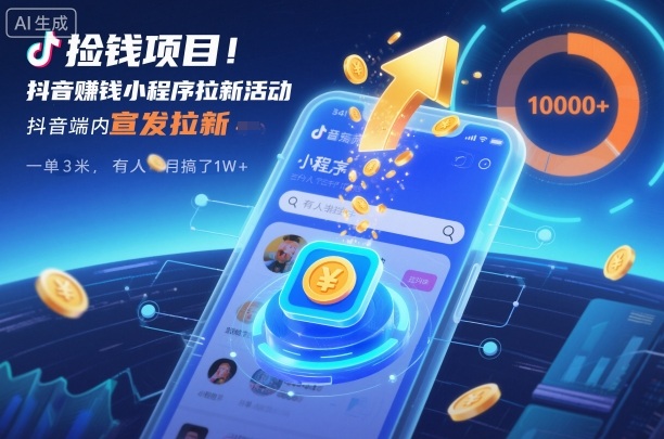 捡钱项目！抖音賺钱小程序拉新活动，抖音端内宣发拉新，一单3米，有人半个月搞了1W+-小鹏项目网