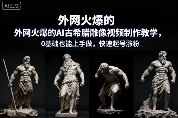 外网火爆的AI古希腊雕像视频制作教学，0基础也能上手做，快速起号涨粉-小鹏项目网