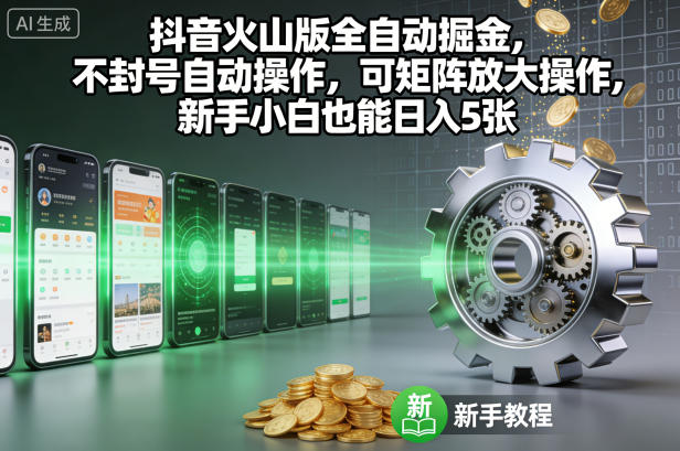 抖音火山版全自动掘金，不封号自动操作，可矩阵放大操作，新手小白也能日入5张【揭秘】-小鹏项目网