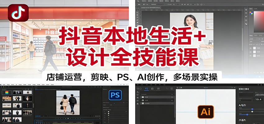 抖音本地生活+设计全技能课：店铺运营，剪映、PS、AI创作，多场景实操-小鹏项目网