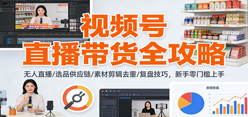 视频号直播带货全攻略：无人直播/选品供应链/素材剪辑去重/复盘技巧，零门槛上手-小鹏项目网