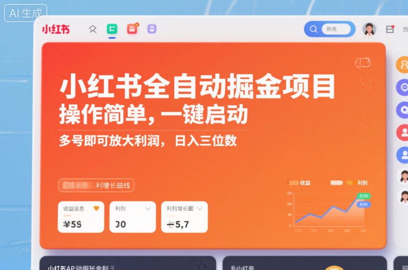 小红书全自动掘金项目，操作简单，一键启动，多号即可放大利润，日入三位数【揭秘】-小鹏项目网