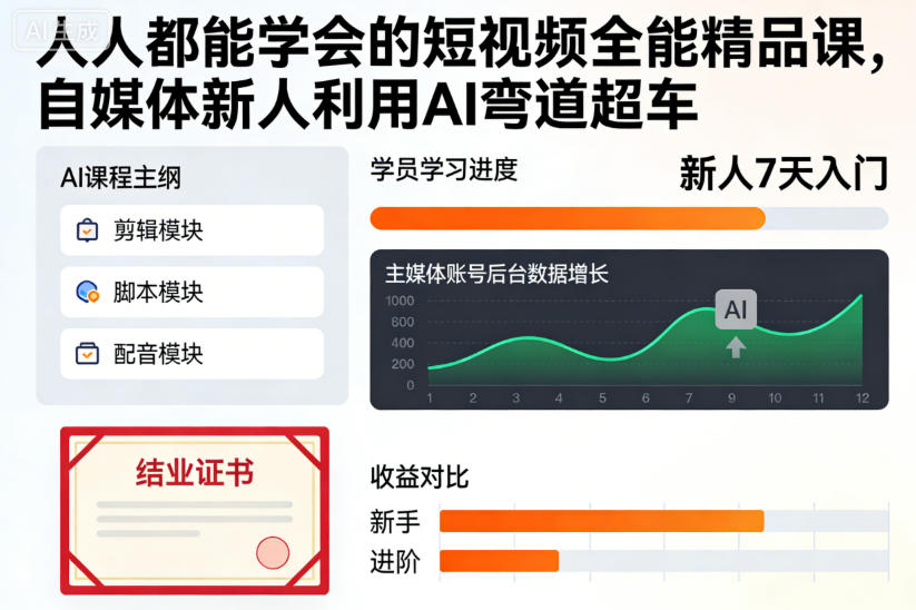 人人都能学会的短视频全能精品课，自媒体新人利用AI弯道超车-小鹏项目网