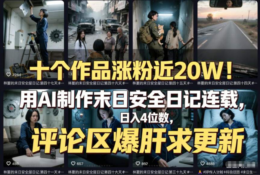 十个作品涨粉近20W！用AI制作末日安全日记连载，日入4位数，评论区爆肝求更新(附详细步骤)-小鹏项目网