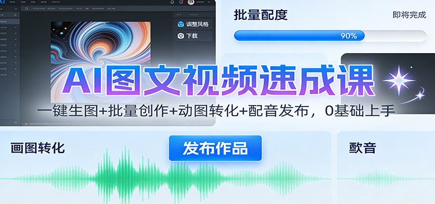 AI图文视频速成课：一键生图+批量创作+动图转化+配音发布，0基础上手-小鹏项目网