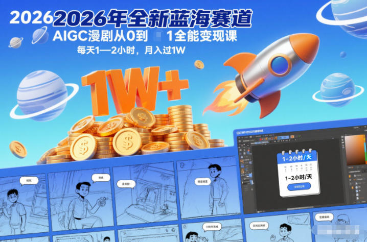 2026年全新蓝海赛道AIGC漫剧从0到1全能变现课，每天1—2小时，月入过1W-小鹏项目网
