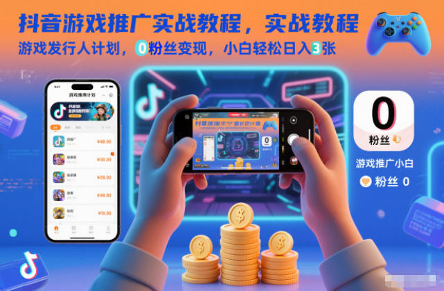 抖音游戏推广实战教程，游戏发行人计划，0粉丝变现，小白轻松日入3张-小鹏项目网
