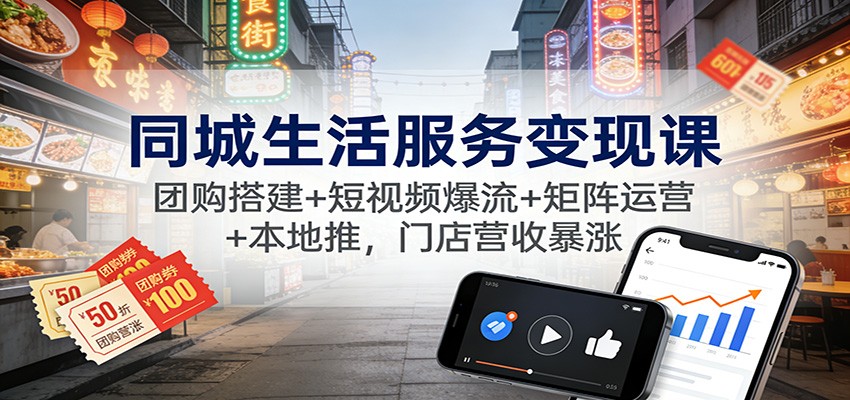 同城生活服务变现课：团购搭建+短视频爆流+矩阵运营+本地推，门店营收暴涨-小鹏项目网