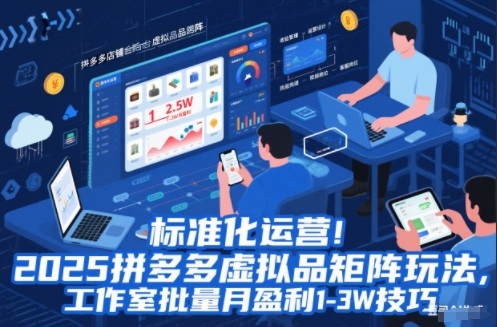 标准化运营！2025拼多多虚拟品矩阵玩法，工作室批量月盈利1-3W技巧【揭秘】-小鹏项目网