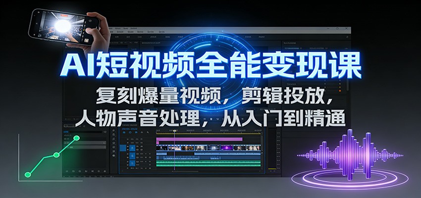 AI短视频全能变现课：复刻爆量视频，剪辑投放，人物声音处理，从入门到精通-小鹏项目网