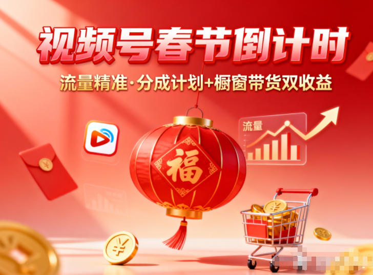 视频号做春节倒计时，流量精准，分成计划+橱窗带货双收益-小鹏项目网