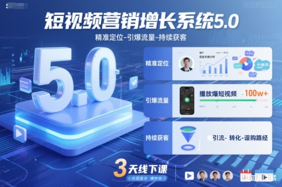 短视频营销增长系统5.0，精准定位-引爆流量-持续获客，3天线下课(音频+图片)-小鹏项目网