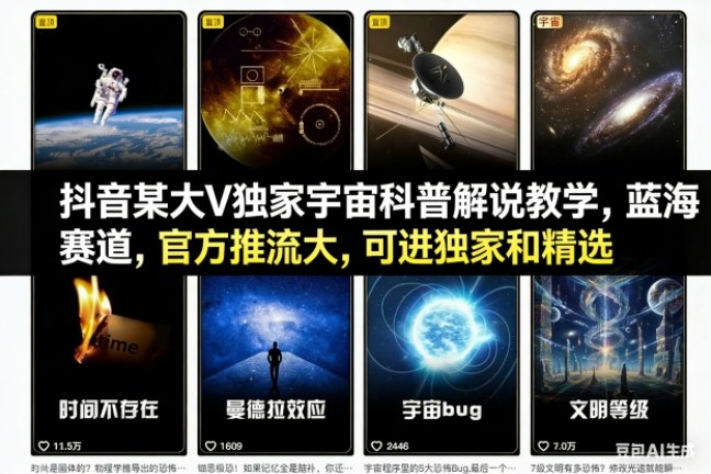 抖音某大V独家宇宙科普解说教学，蓝海赛道，官方推流大，可进独家和精选-小鹏项目网
