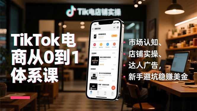 TikTok电商从0到1体系课，市场认知、店铺实操、达人广告，新手避坑稳赚美金-小鹏项目网
