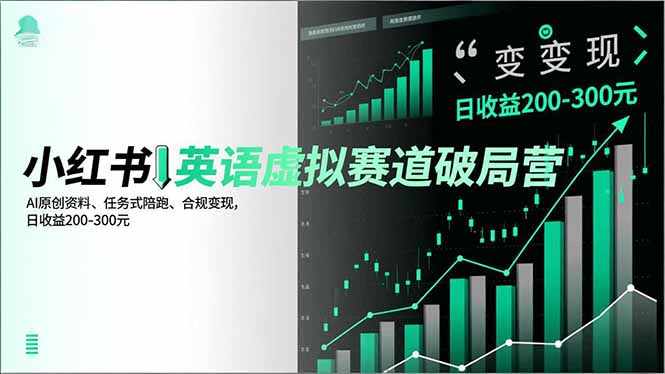 小红书英语虚拟赛道破局营，AI原创资料、任务式陪跑、合规变现，日收益200-300元-小鹏项目网