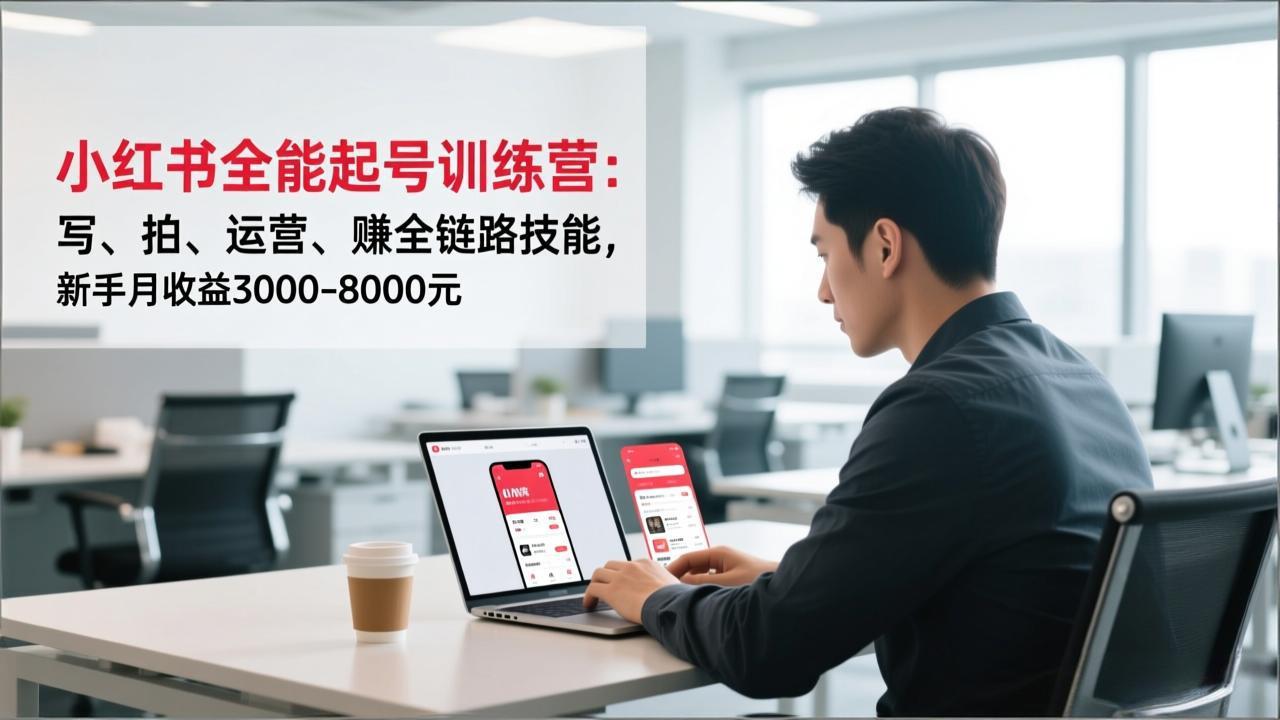 小红书全能起号训练营：写、拍、运营、赚全链路技能，新手月收益3000-8000元-小鹏项目网