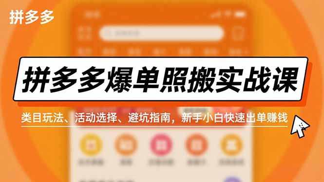 拼多多爆单照搬实战课，类目玩法、活动选择、避坑指南，新手小白快速出单赚钱-小鹏项目网