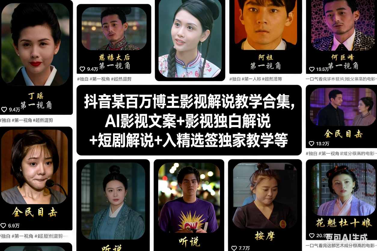 抖音某百万博主影视解说教学合集，AI影视文案+影视独白解说+短剧解说+入精选签独家教学等-小鹏项目网