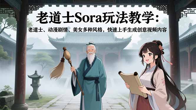 老道士Sora玩法教学：老道士、动漫剧情、美女多种风格，快速上手生成创意视频内容-小鹏项目网