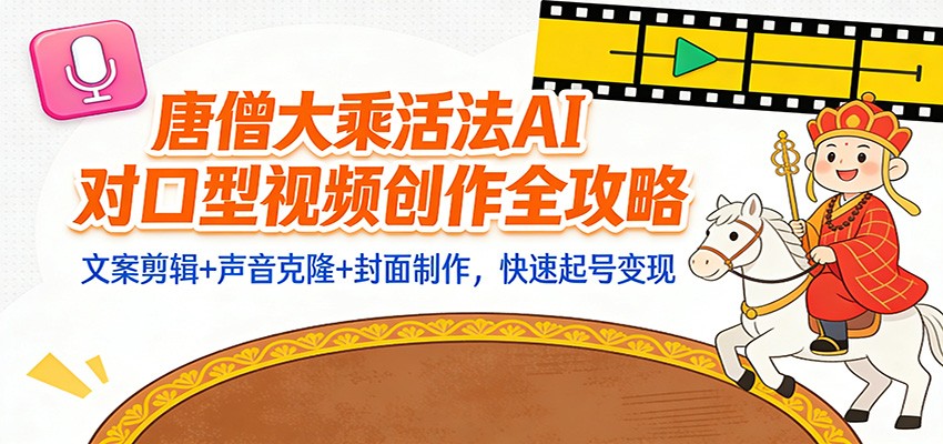 “大乘活法”AI对口型视频创作全攻略：文案剪辑+声音克隆+封面制作，快速起号变现-小鹏项目网