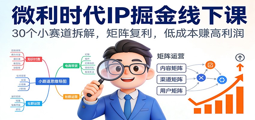 微利时代IP掘金线下课：30个小赛道拆解，矩阵复利，低成本赚高利润-小鹏项目网
