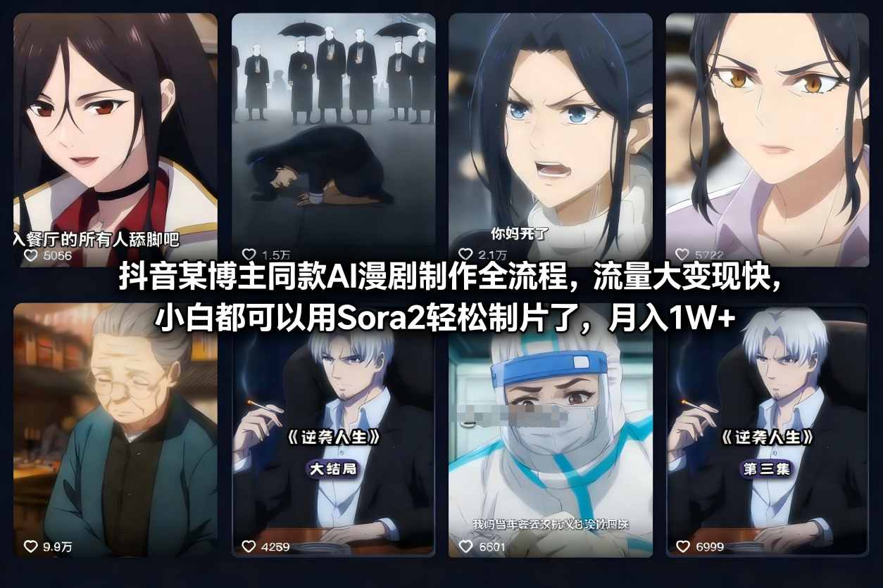 抖音某博主同款AI漫剧制作全流程，流量大变现快，小白都可以用Sora2轻松制片了，月入1W+-小鹏项目网