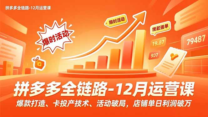 拼多多全链路-12月运营课，爆款打造、卡投产技术、活动破局，店铺单日利润破万-小鹏项目网