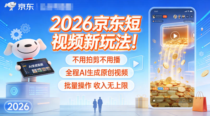 2026京东短视频新玩法！不用拍剪不用播，全程AI生成原创视频，批量操作收入无上限-小鹏项目网