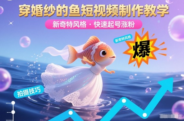 穿婚纱的鱼短视频制作教学，新奇特风格，快速起号涨粉-小鹏项目网