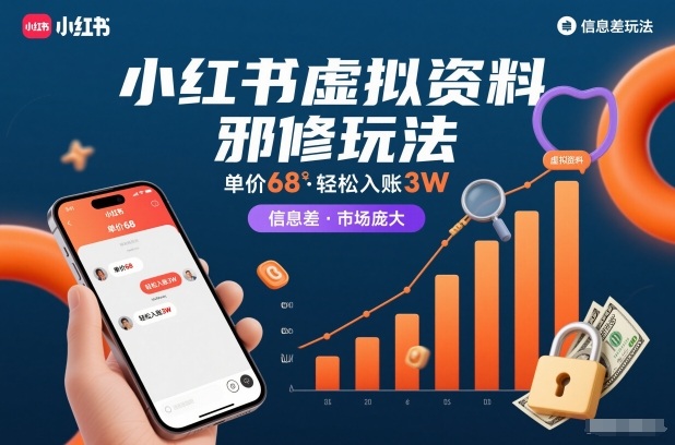 小红书虚拟资料邪修玩法，单价68，轻松入账3W，信息差玩法，市场庞大-小鹏项目网