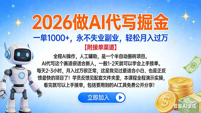 2026做AI代写掘金，一单1000+，永不失业副业，轻松月入过万-小鹏项目网