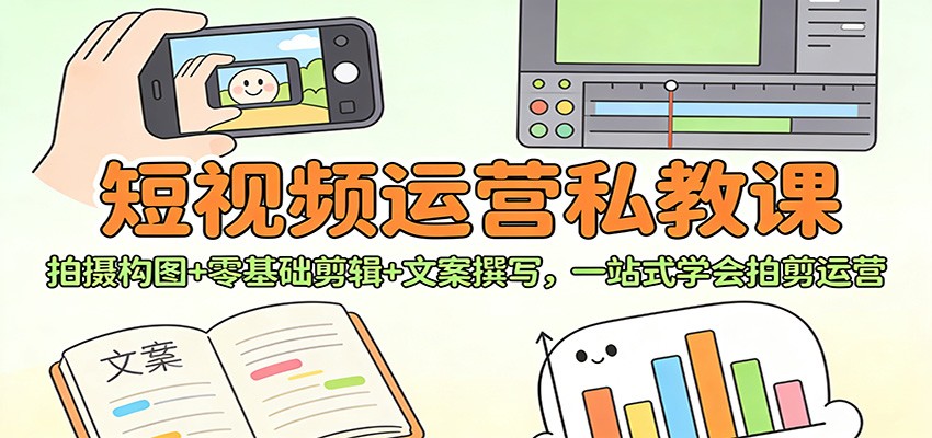 短视频运营私教课：拍摄构图+零基础剪辑 +文案撰写，一站式学会拍剪运营-小鹏项目网