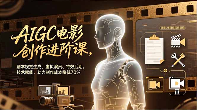 AIGC电影创作进阶课，剧本视觉生成、虚拟演员、特效后期，技术赋能，助力制作成本降低70%-小鹏项目网