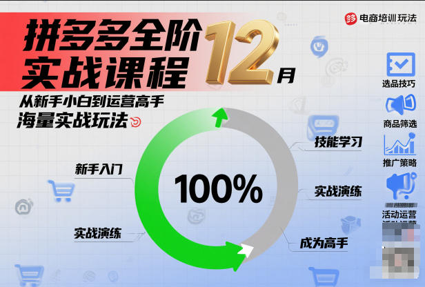 拼多多全阶实战课程12月，从新手小白到运营高手，海量实战玩法-小鹏项目网