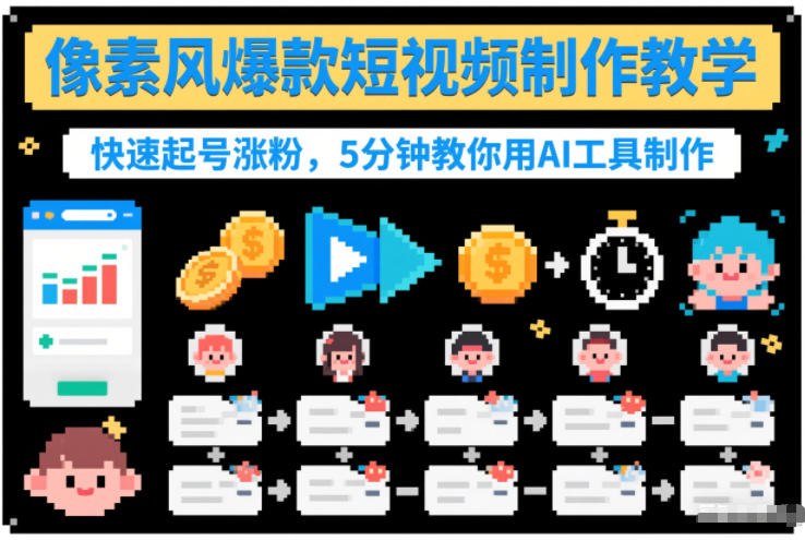 像素风爆款短视频制作教学，快速起号涨粉，5分钟教你用AI工具制作-小鹏项目网
